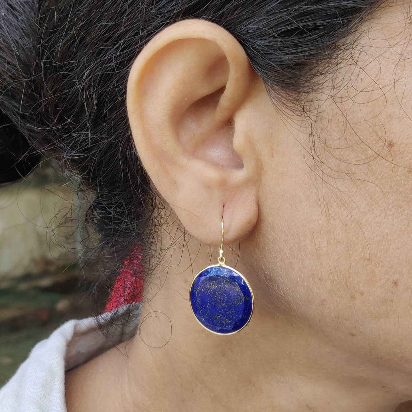 Natural Lapis Lazuli Earrings, 14K Solid Yellow Gold Earrings, Bezel Set Earrings, September Birthstone Drop Earrings, Christmas Present