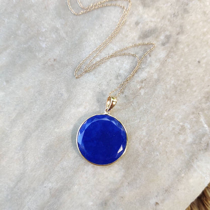 Natural Lapis Lazuli Pendant, 14K Yellow Gold Lapis Lazuli Pendant, Solid Gold Lapis Bezel Pendant, September Birthstone, Christmas Gift