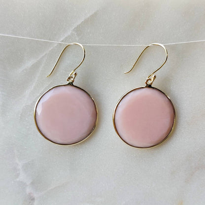 14K Gold Pink Opal Earring, Natural Pink Opal Bezel Earring, 14K Solid Yellow Gold Earring, October Birthstone, Drop Earring, Christmas Gift