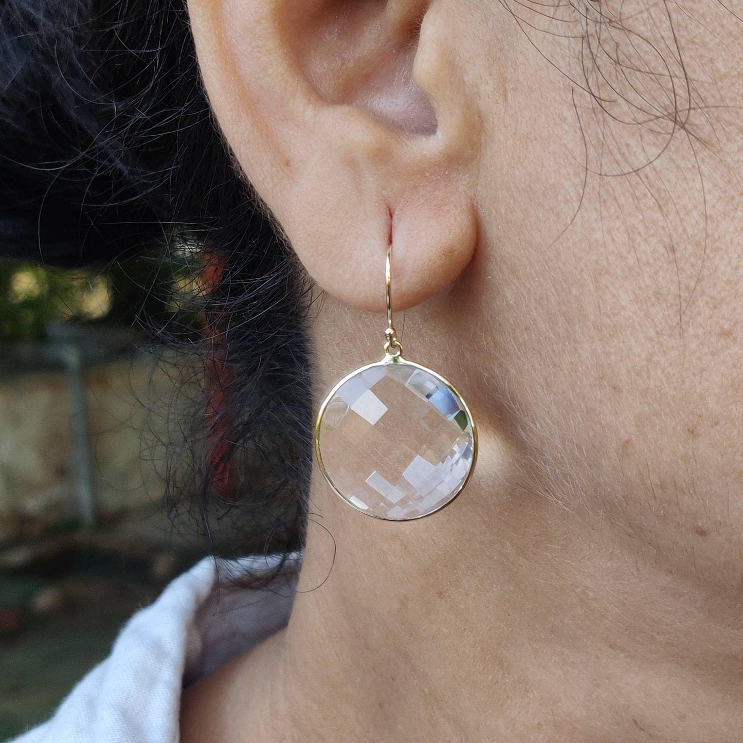 Natural Clear Quartz Earrings, 14K Solid Yellow Gold Earring, Bezel Earring, April Birthstone Earrings, Christmas Gift, Quartz Earrings