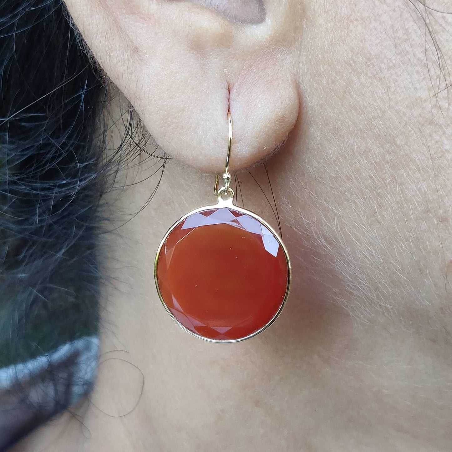 Natural Red Onyx Gold Earrings, 14K Solid Yellow Gold Earrings, December Birthstone, Onyx Drop Earring, Christmas Present