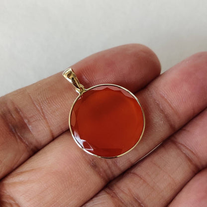 Natural Red Onyx Pendant, 14K Solid Gold Red Onyx Pendant, Solid Gold Pendant Necklace, December Birthstone, Christmas Gift, Bezel Pendant