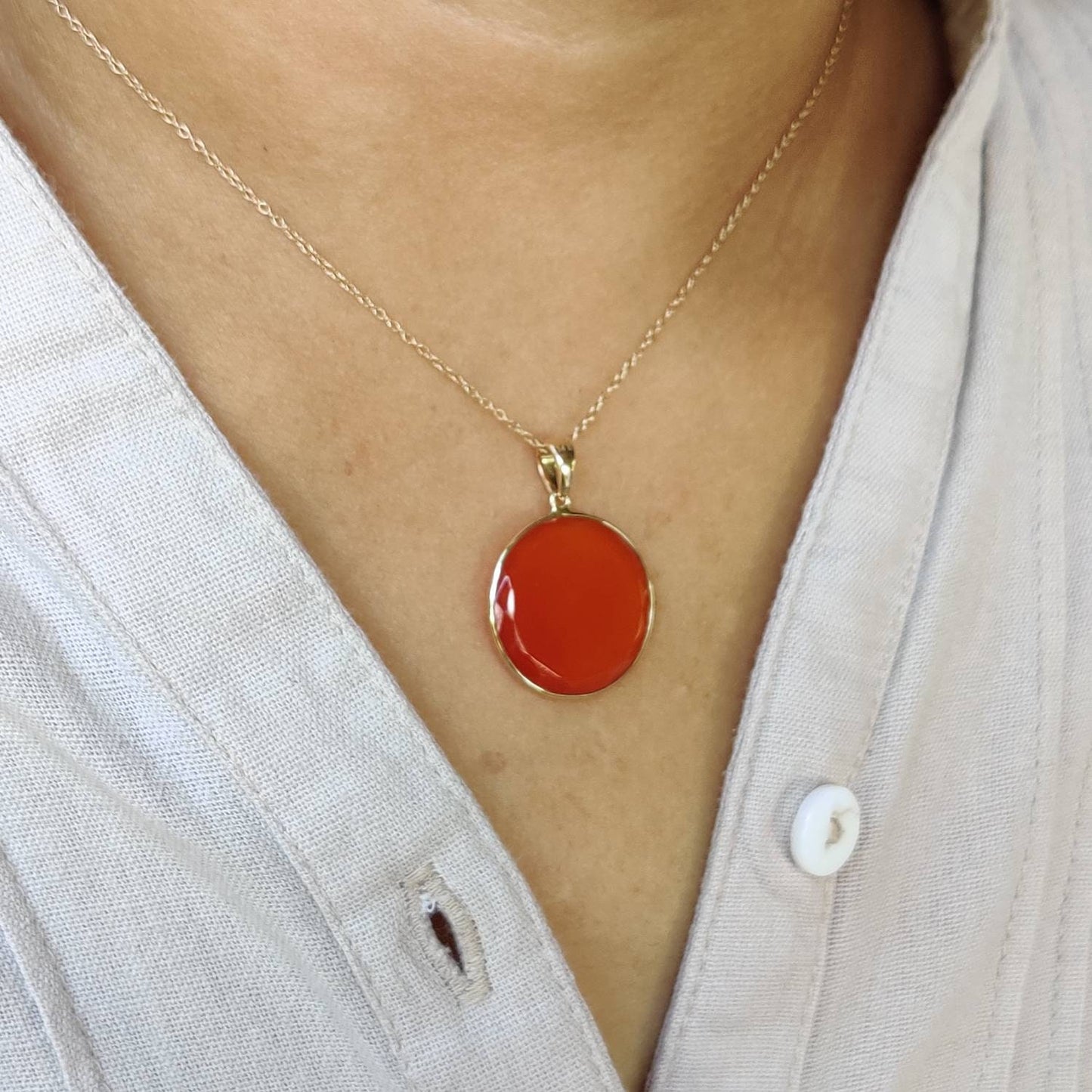 Natural Red Onyx Pendant, 14K Solid Gold Red Onyx Pendant, Solid Gold Pendant Necklace, December Birthstone, Christmas Gift, Bezel Pendant