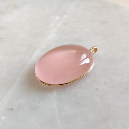 Natural Rose Quartz Pendant, 14K Solid Gold Rose Quartz Bezel Pendant, January Birthstone, Christmas Gift, Rose Quartz Jewelry