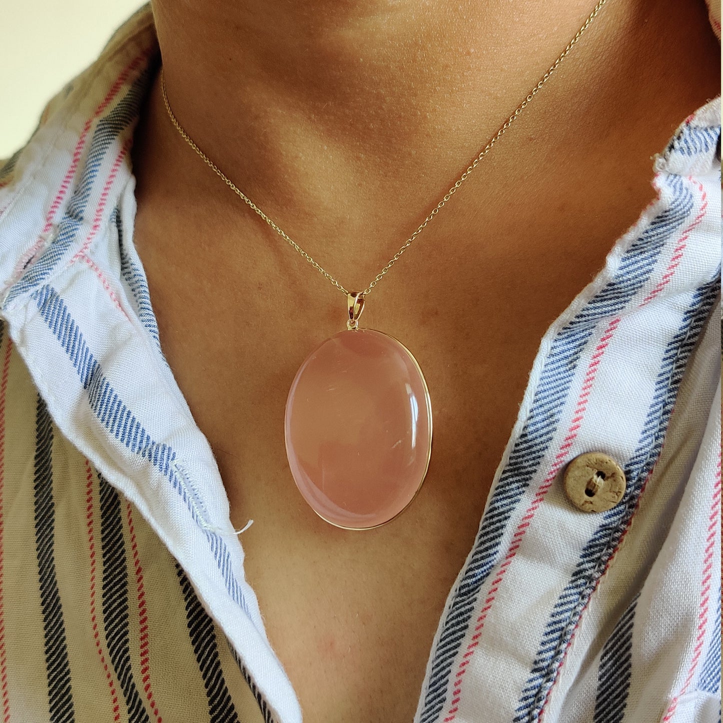 Natural Rose Quartz Pendant, 14K Solid Gold Rose Quartz Bezel Pendant, January Birthstone, Christmas Gift, Rose Quartz Jewelry