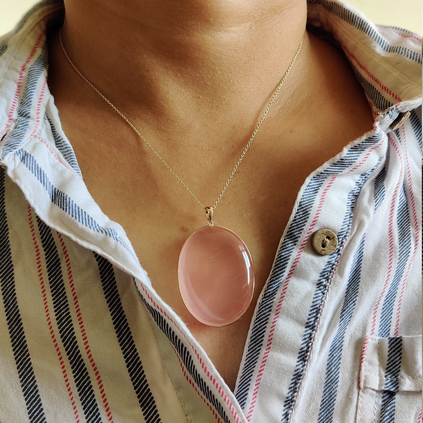 Natural Rose Quartz Pendant, 14K Solid Gold Rose Quartz Bezel Pendant, January Birthstone, Christmas Gift, Rose Quartz Jewelry