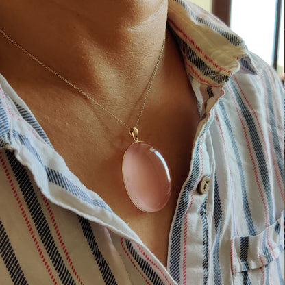 Natural Rose Quartz Pendant, 14K Solid Gold Rose Quartz Bezel Pendant, January Birthstone, Christmas Gift, Rose Quartz Jewelry