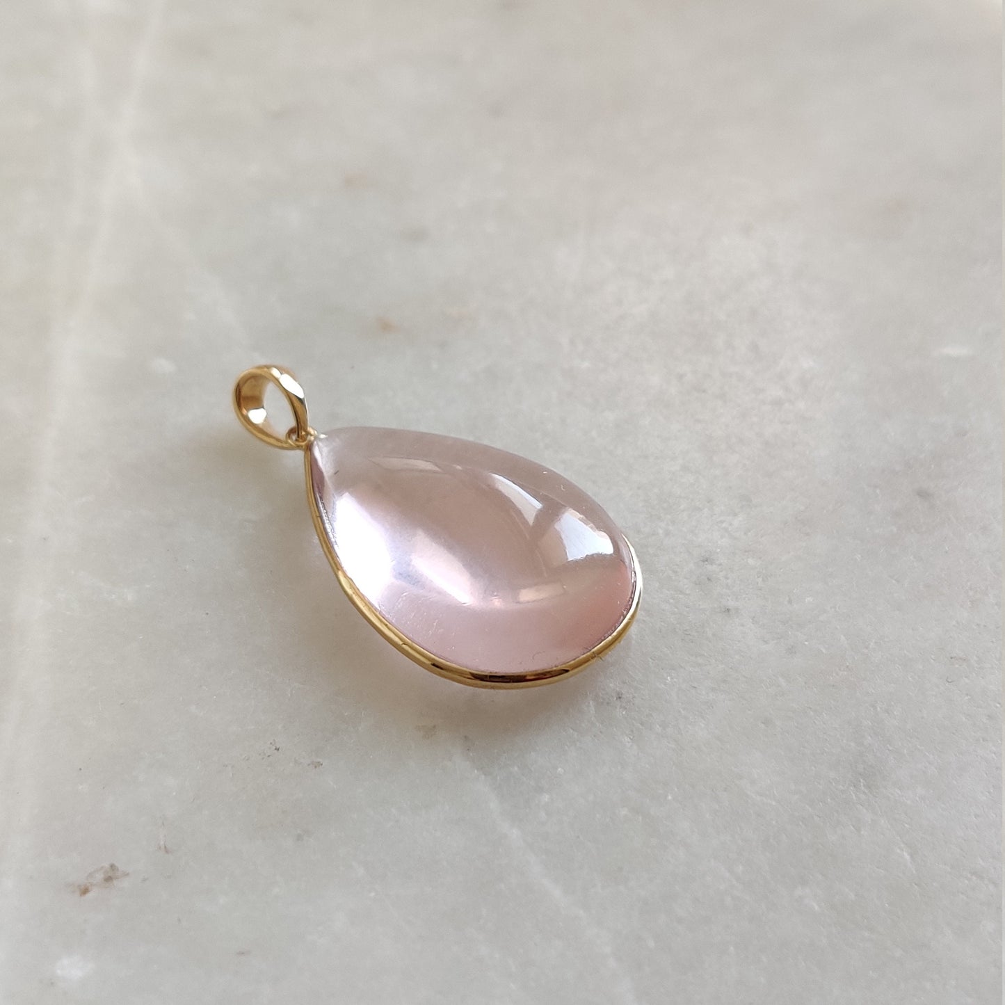 Natural Rose Quartz Pendant, 14K Solid Gold Rose Quartz Pendant, Christmas Gift, January Birthstone, Rose Quartz Pear Bezel Pendant