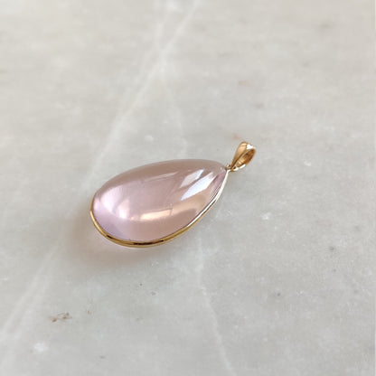 Natural Rose Quartz Pendant, 14K Solid Gold Rose Quartz Pendant, Christmas Gift, January Birthstone, Rose Quartz Pear Bezel Pendant