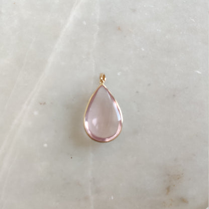 Natural Rose Quartz Pendant, 14K Solid Gold Rose Quartz Pendant, Christmas Gift, January Birthstone, Rose Quartz Pear Bezel Pendant