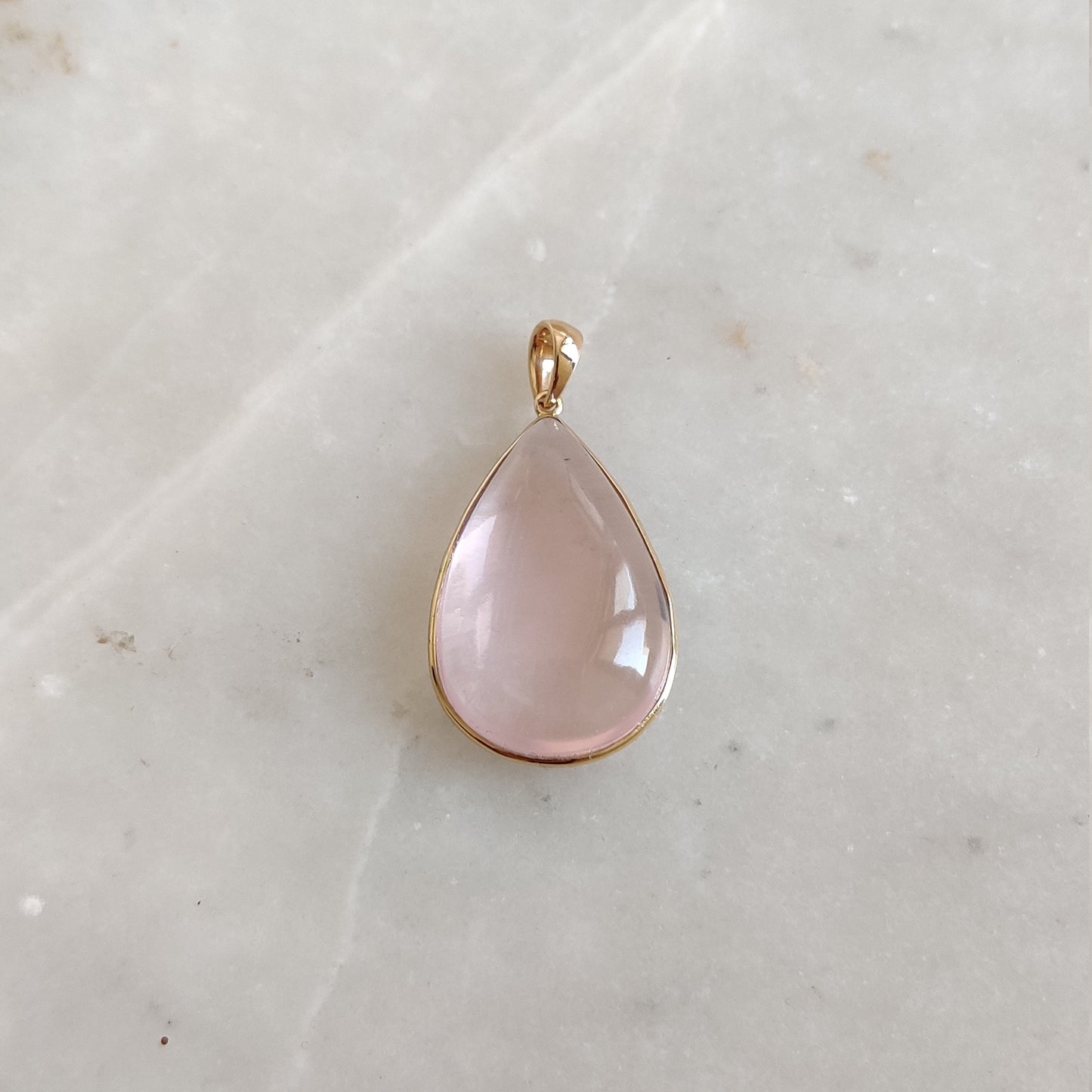 Natural Rose Quartz Pendant, 14K Solid Gold Rose Quartz Pendant, Christmas Gift, January Birthstone, Rose Quartz Pear Bezel Pendant