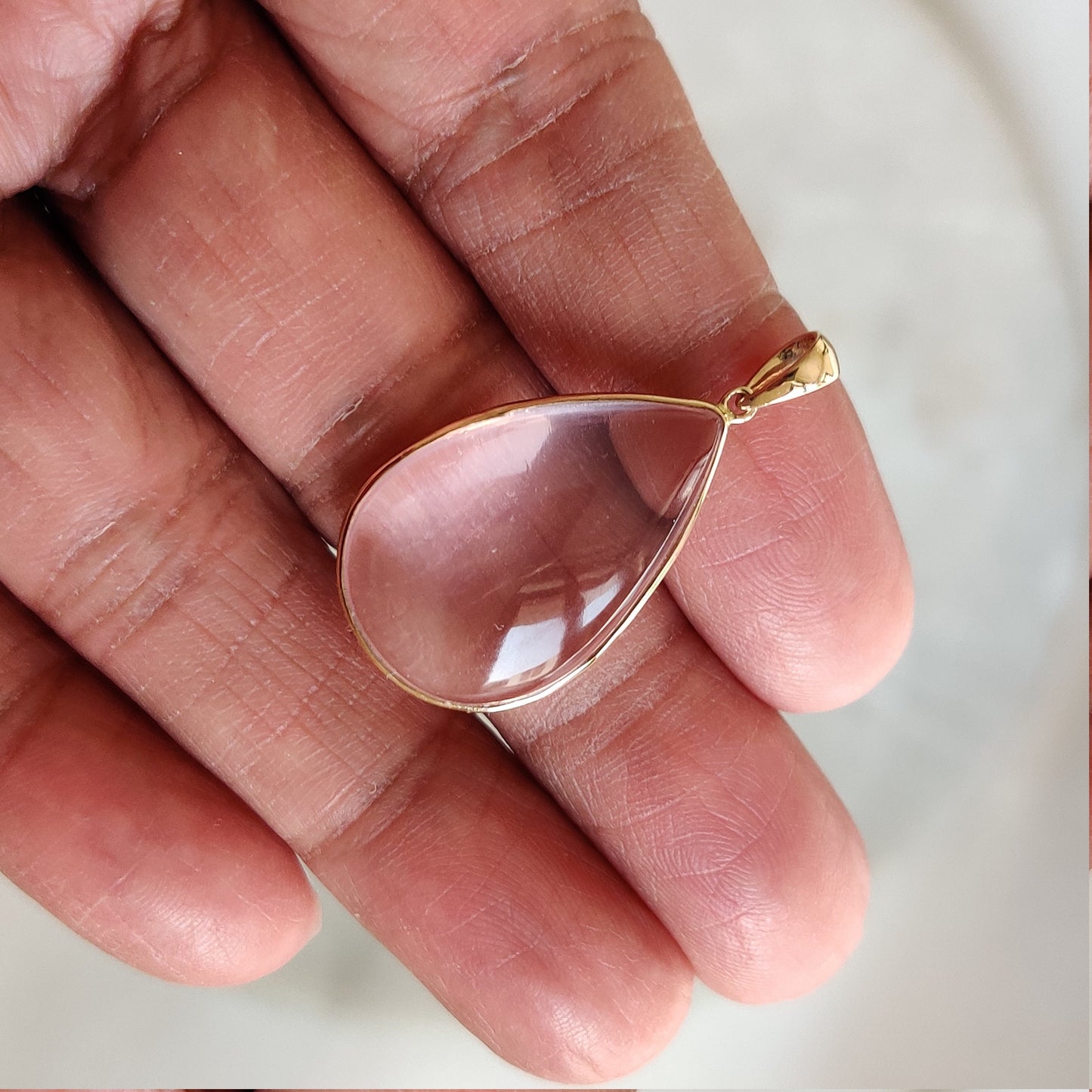 Natural Rose Quartz Pendant, 14K Solid Gold Rose Quartz Pendant, Christmas Gift, January Birthstone, Rose Quartz Pear Bezel Pendant