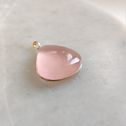 Natural Rose Quartz Pendant, 14K Solid Gold Rose Quartz Pendant, January Birthstone, Rose Quartz Bezel Pendant, Christmas Gift, Pear Pendant