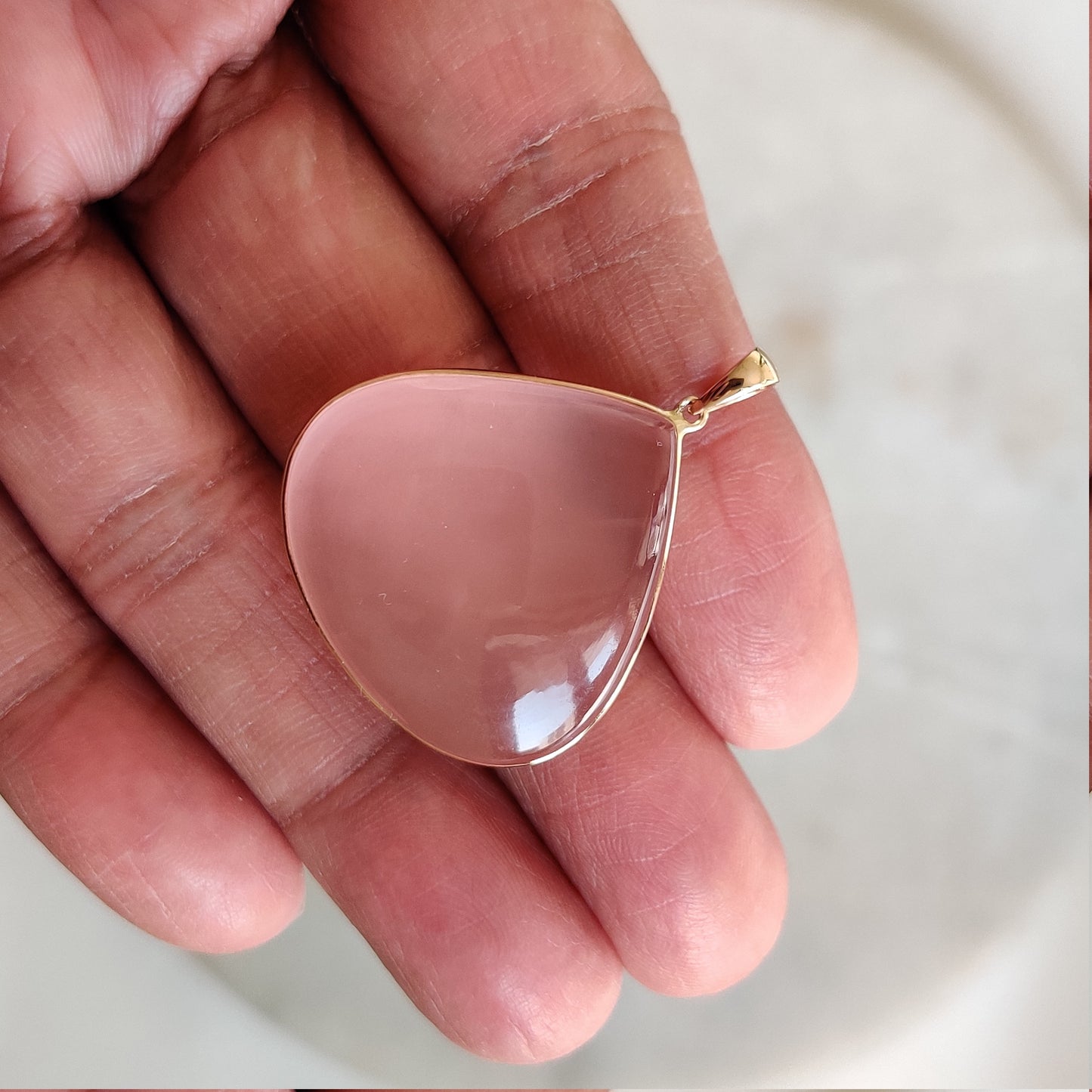 Natural Rose Quartz Pendant, 14K Solid Gold Rose Quartz Pendant, January Birthstone, Rose Quartz Bezel Pendant, Christmas Gift, Pear Pendant