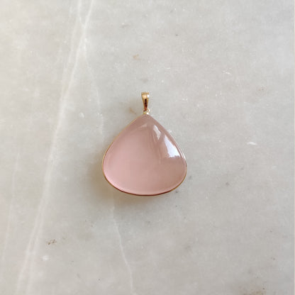 Natural Rose Quartz Pendant, 14K Solid Gold Rose Quartz Pendant, January Birthstone, Rose Quartz Bezel Pendant, Christmas Gift, Pear Pendant