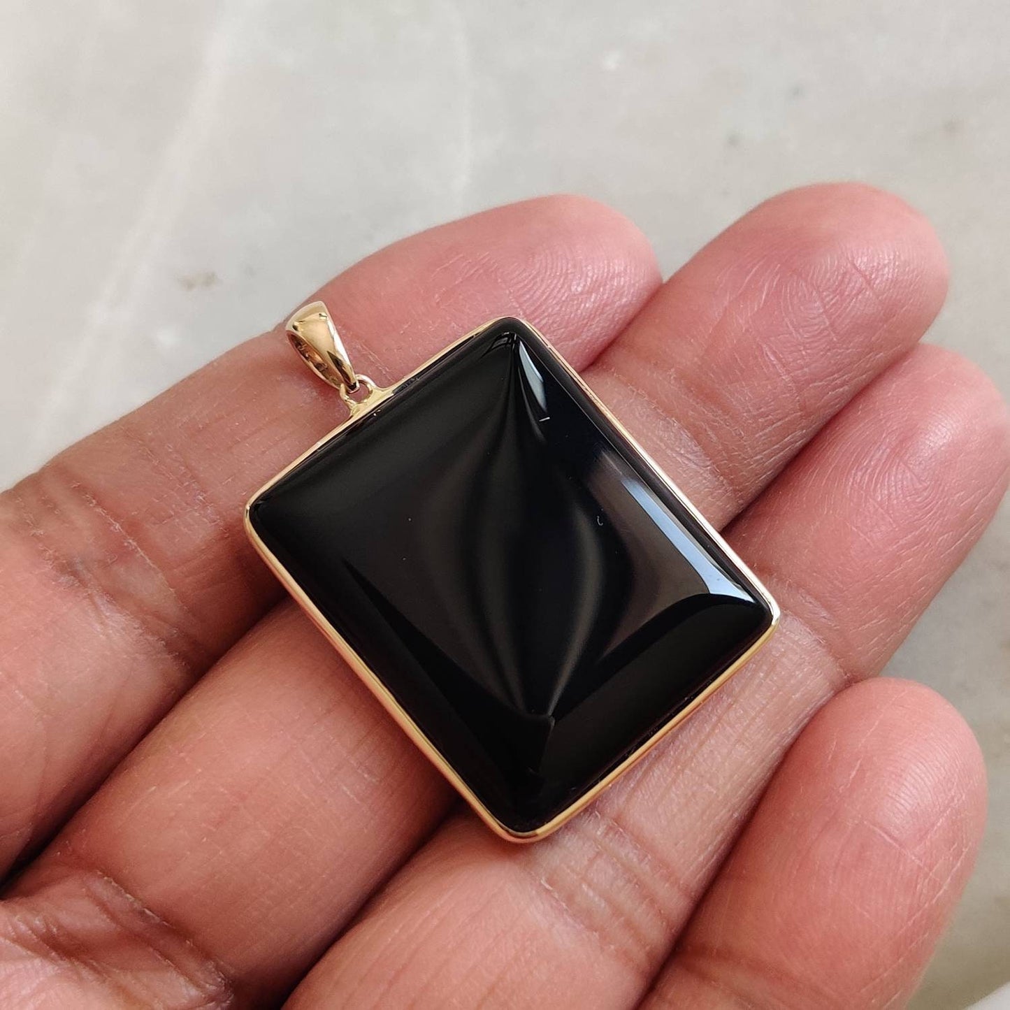 Natural Black Onyx Pendant, 14K Solid Yellow Gold Black Onyx Pendant, Solid Gold Pendant Necklace, December Birthstone, Christmas Present