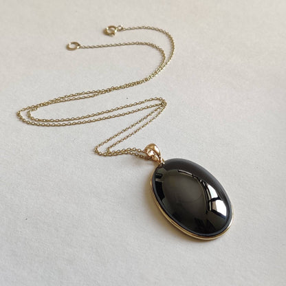 Natural Hematite Pendant, 14K Solid Gold Hematite Pendant, Solid Gold Pendant, December Birthstone, Hematite Jewelry, Christmas Gift