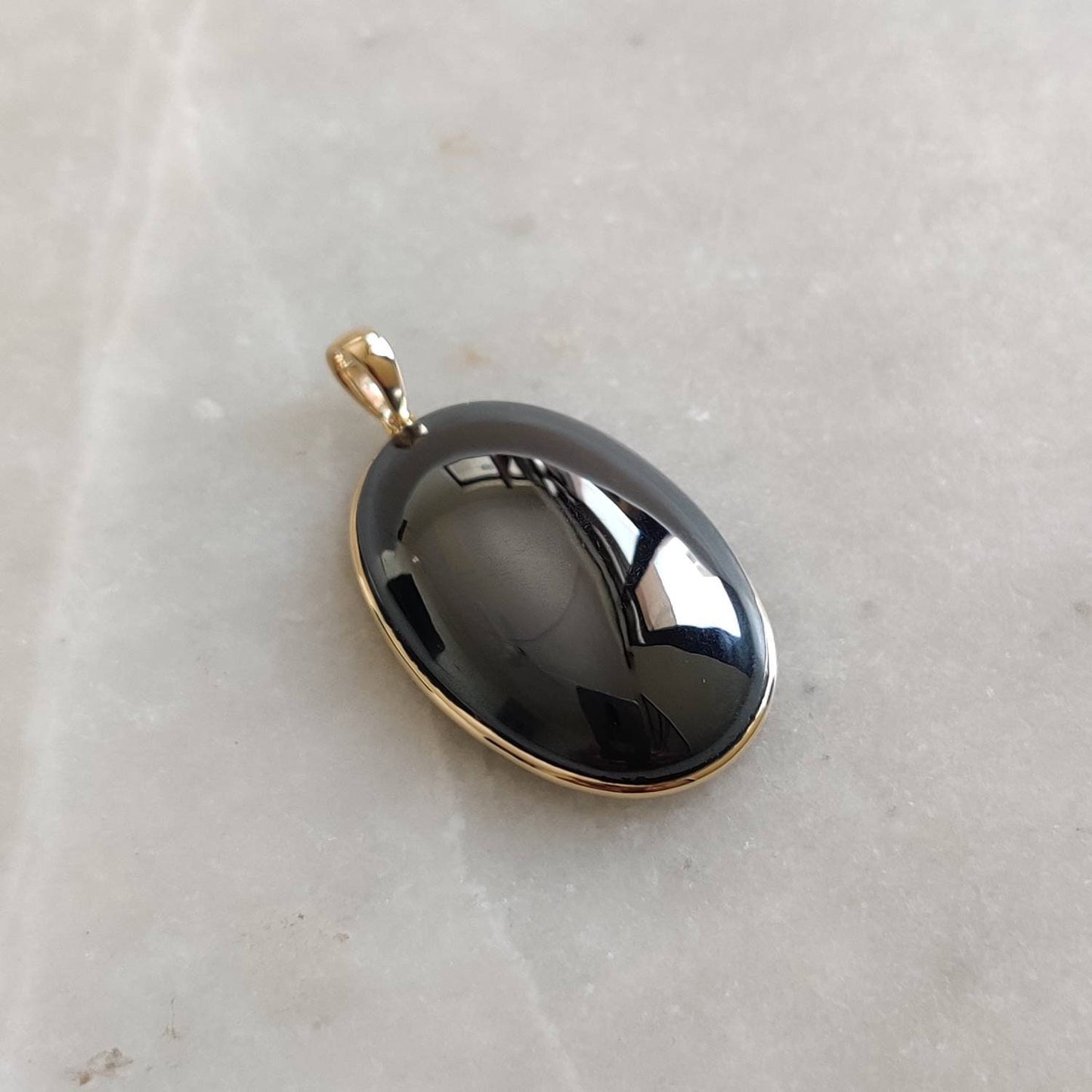 Natural Hematite Pendant, 14K Solid Gold Hematite Pendant, Solid Gold Pendant, December Birthstone, Hematite Jewelry, Christmas Gift