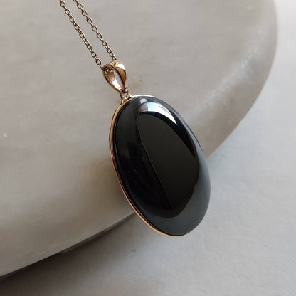 Natural Hematite Pendant, 14K Solid Gold Hematite Pendant, Solid Gold Pendant, December Birthstone, Hematite Jewelry, Christmas Gift