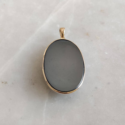 Natural Hematite Pendant, 14K Solid Gold Hematite Pendant, Solid Gold Pendant, December Birthstone, Hematite Jewelry, Christmas Gift