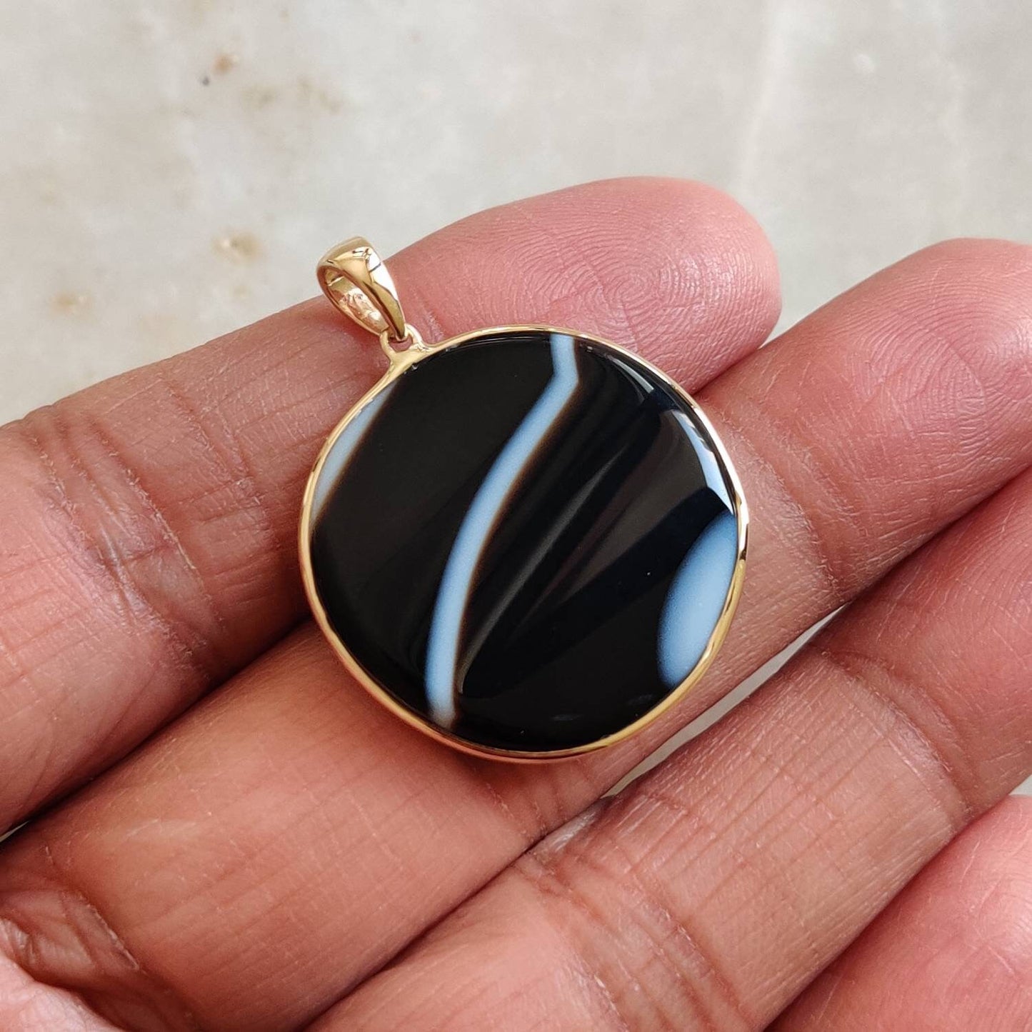 Natural Black Onyx Pendant, 14K Solid Yellow Gold Black Onyx Pendant, Bezel Pendant, December Birthstone Pendant, Christmas Present