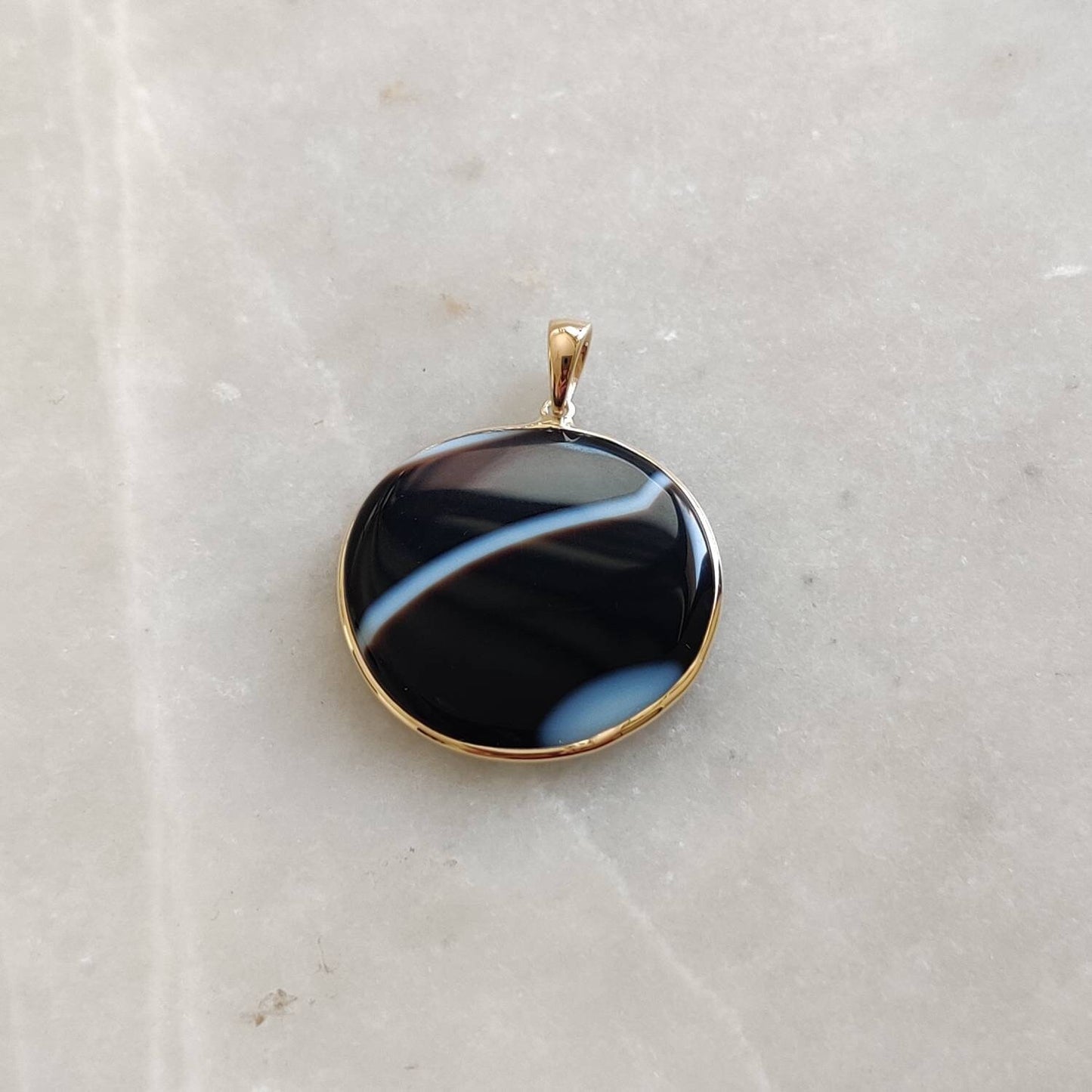 Natural Black Onyx Pendant, 14K Solid Yellow Gold Black Onyx Pendant, Bezel Pendant, December Birthstone Pendant, Christmas Present