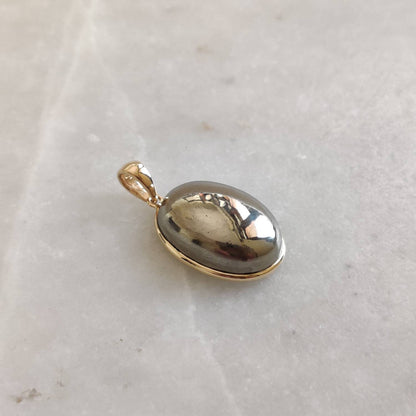 Natural Pyrite Pendant, 14K Solid Gold Pyrite Pendant, Solid Gold Pendant Necklace, August Birthstone, Oval Bezel Pendant, Christmas Gift