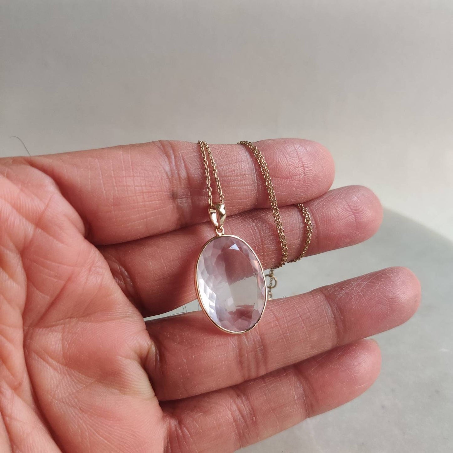 Natural Rose Quartz Pendant, 14K Solid Gold Rose Quartz Pendant, Bezel Pendant, January Birthstone, Christmas Gift, Rose Quartz Jewelry