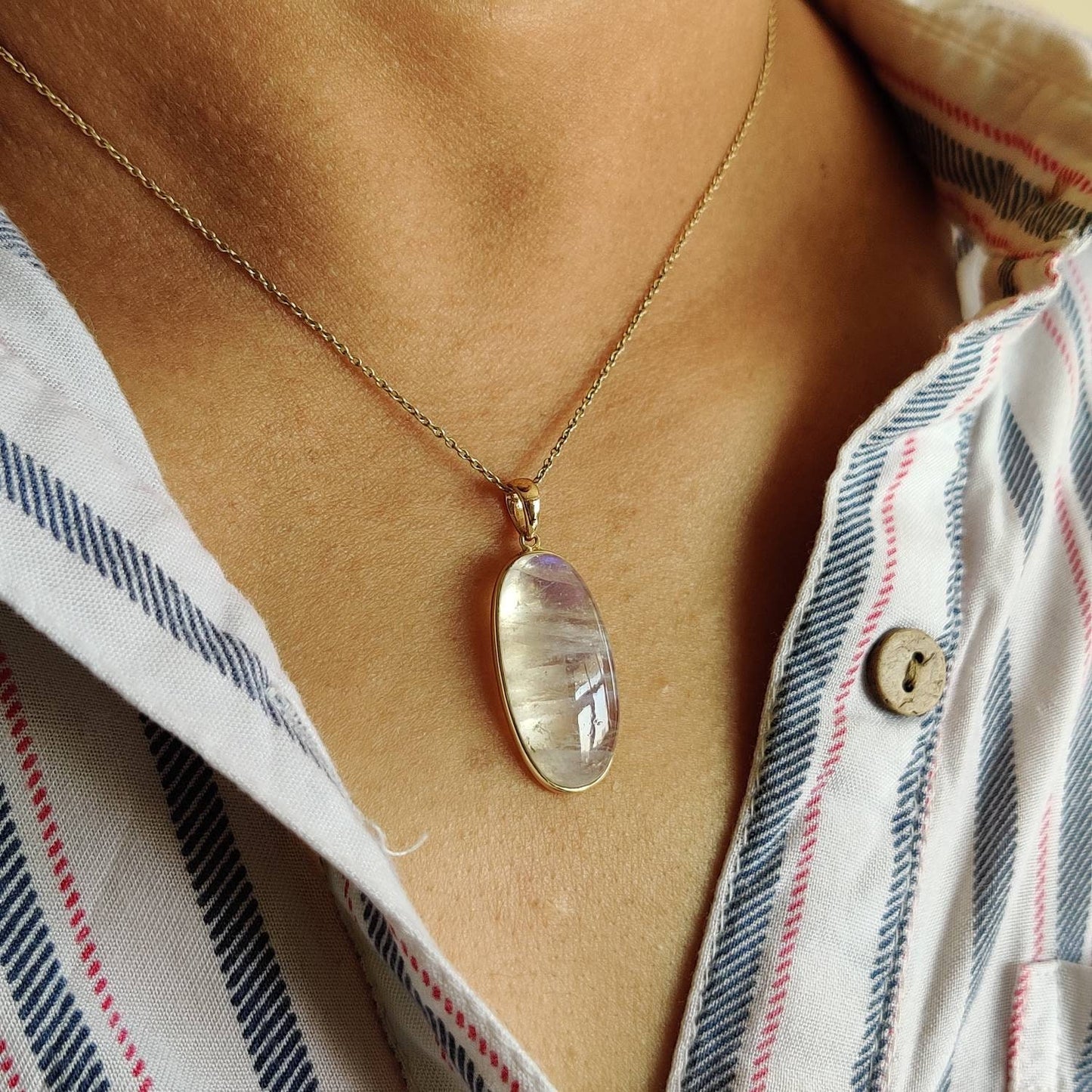 Natural Rainbow Moonstone Necklace, 14K Solid Gold Moonstone Pendant, Yellow Gold Necklace Pendant, Blue Moonstone Jewelry, June Birthstone