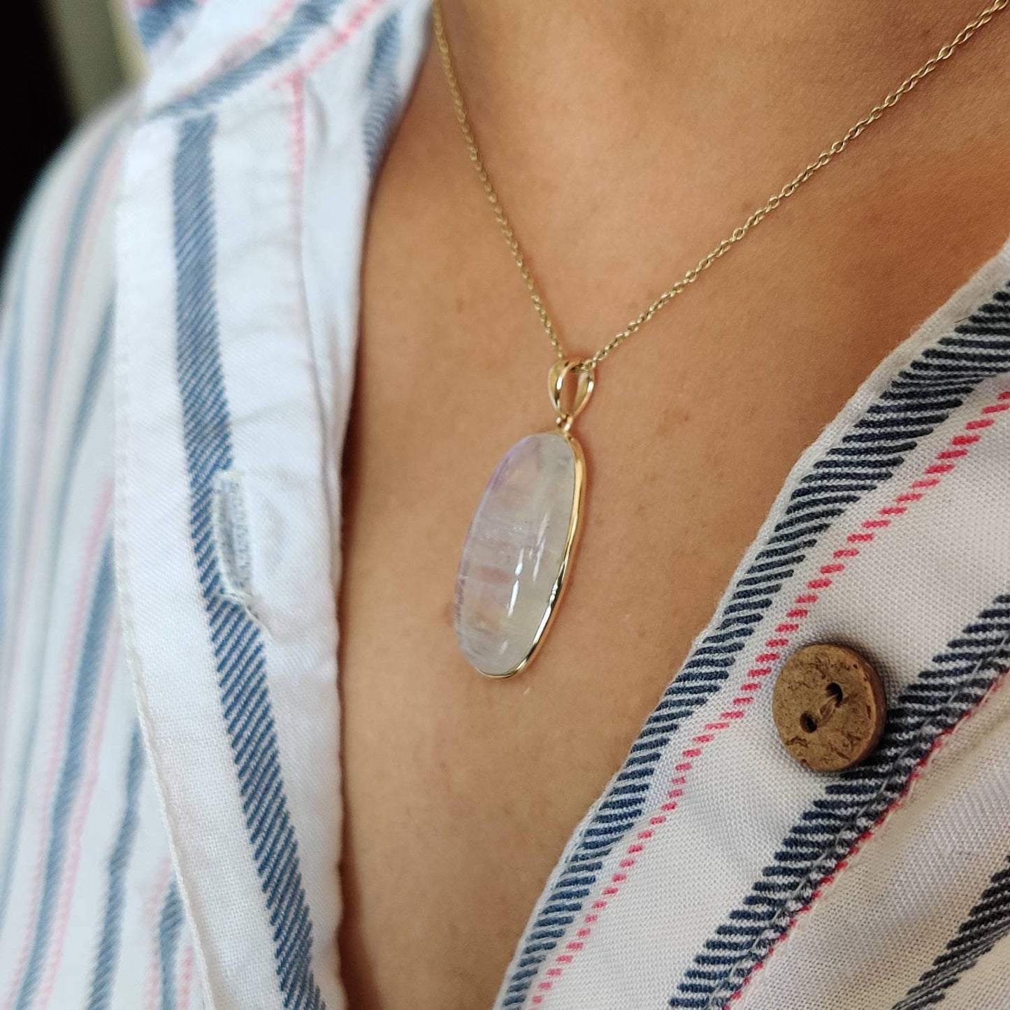 Natural Rainbow Moonstone Necklace, 14K Solid Gold Moonstone Pendant, Yellow Gold Necklace Pendant, Blue Moonstone Jewelry, June Birthstone