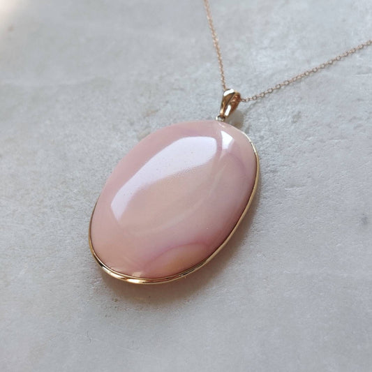 Natural Pink Opal Pendant, 14K Solid Gold Opal Pendant, Solid Gold Bezel Pendant, October Birthstone, Christmas Gift, Pink Opal Jewelry