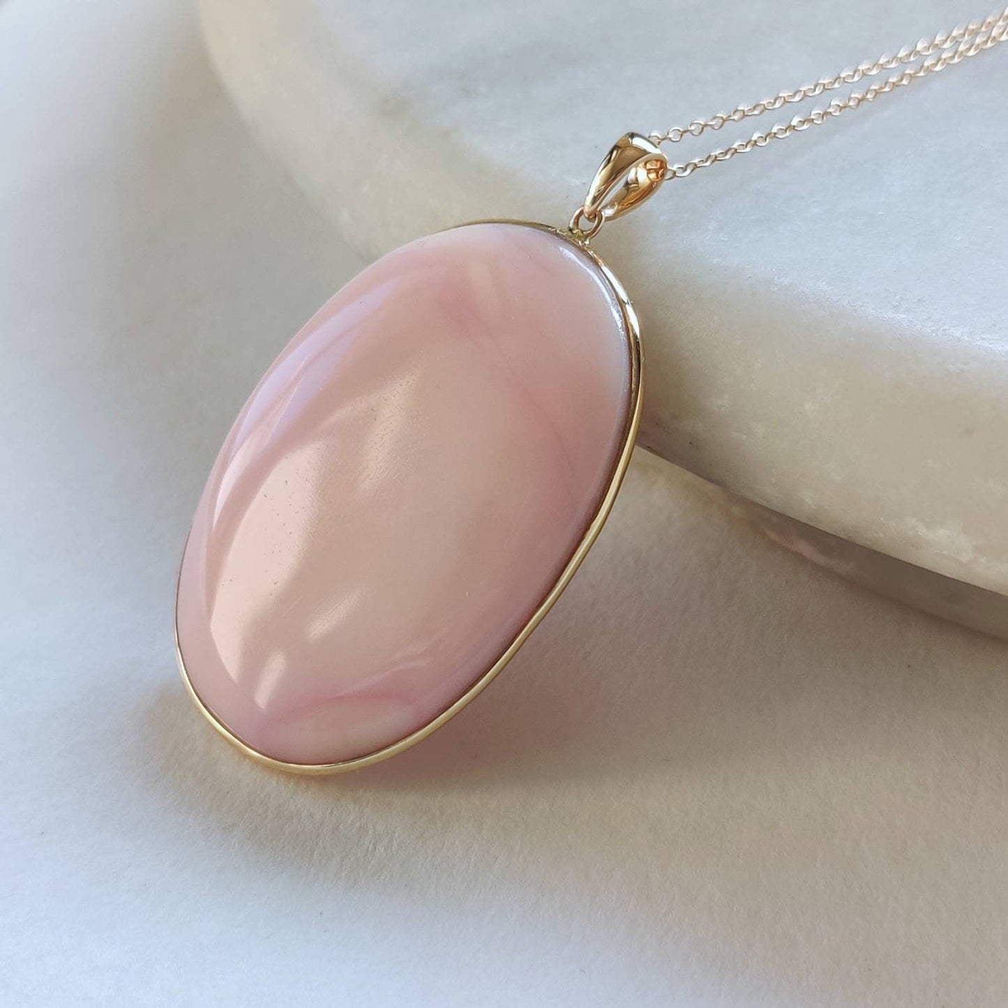 Natural Pink Opal Pendant, 14K Solid Gold Opal Pendant, Solid Gold Bezel Pendant, October Birthstone, Christmas Gift, Pink Opal Jewelry