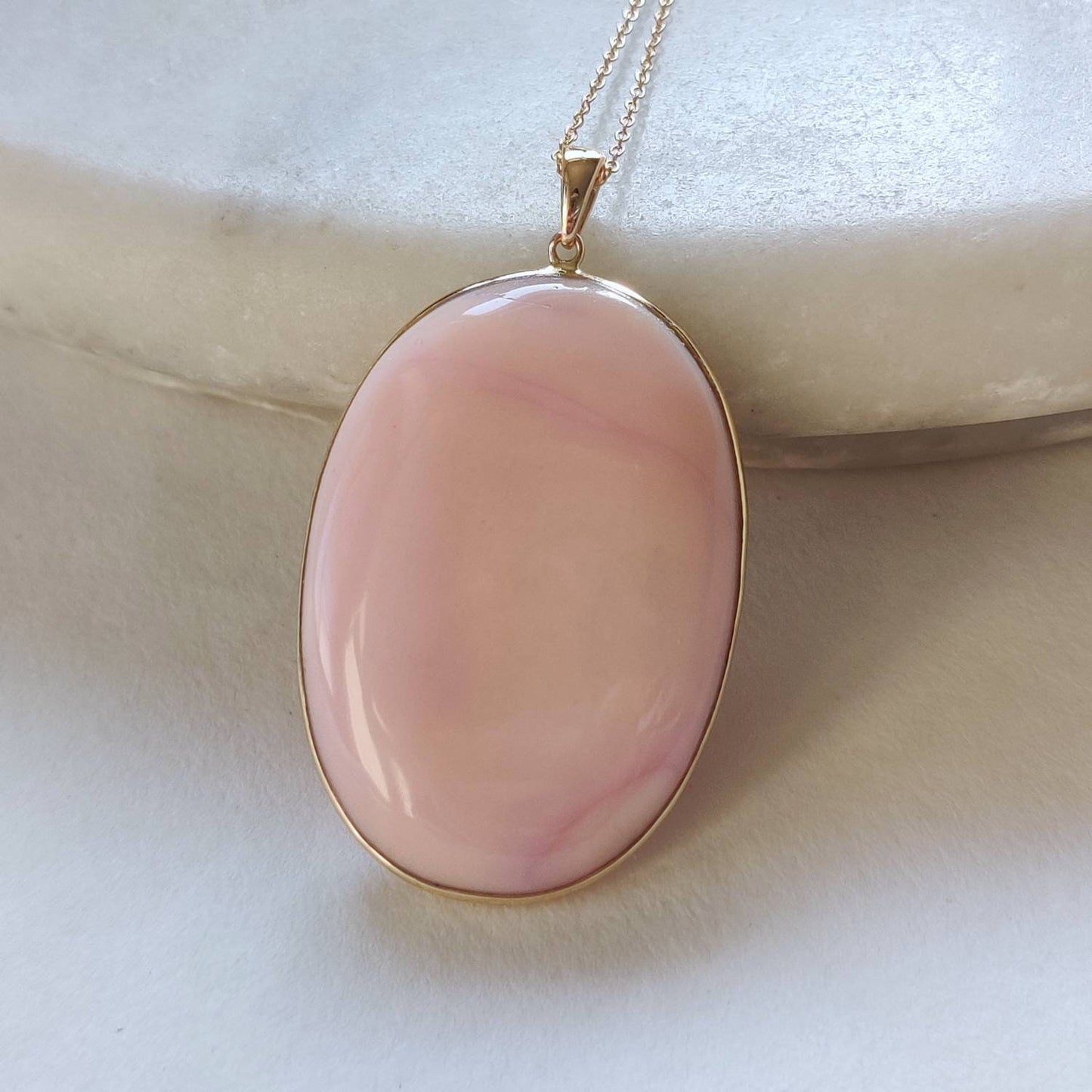 Natural Pink Opal Pendant, 14K Solid Gold Opal Pendant, Solid Gold Bezel Pendant, October Birthstone, Christmas Gift, Pink Opal Jewelry