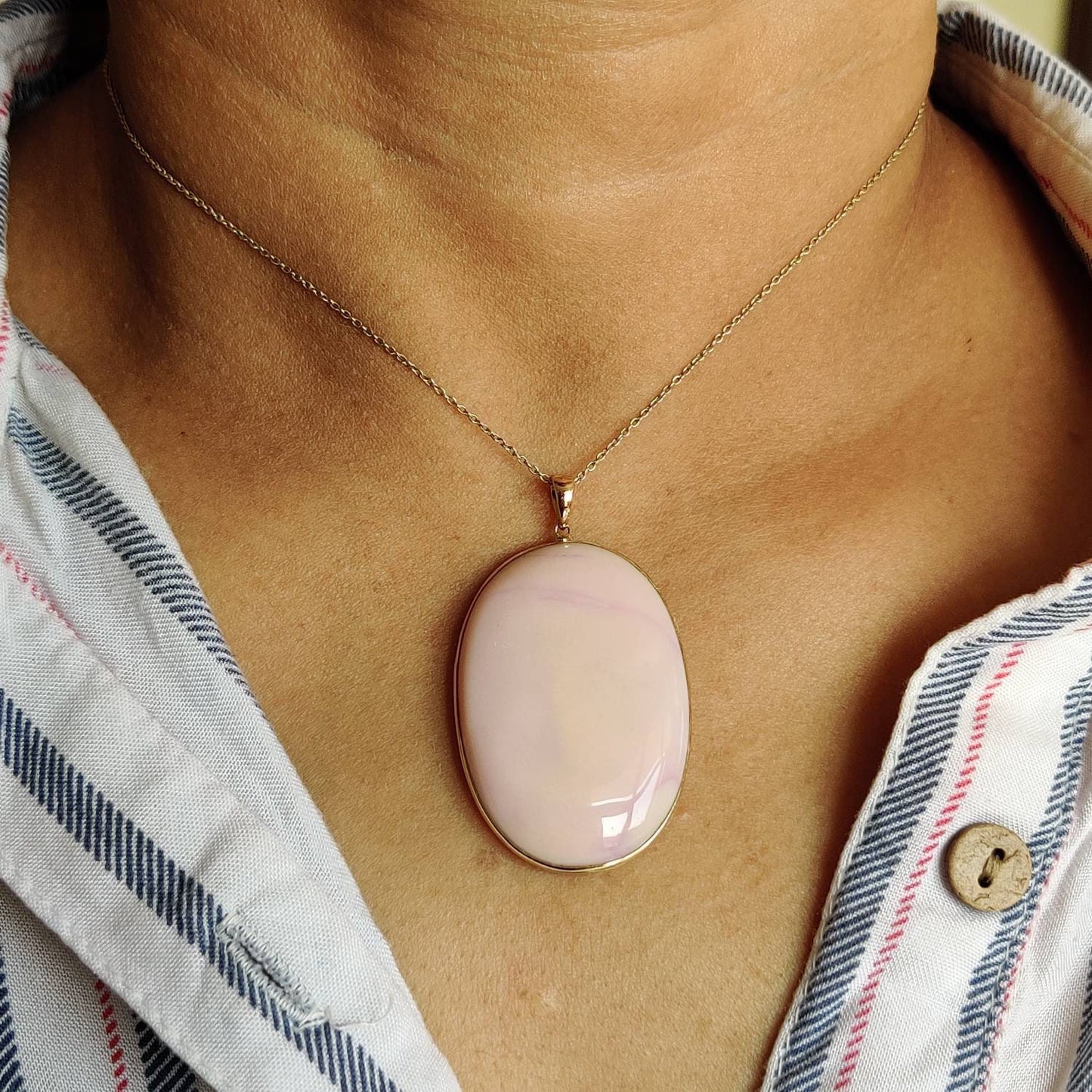 Natural Pink Opal Pendant, 14K Solid Gold Opal Pendant, Solid Gold Bezel Pendant, October Birthstone, Christmas Gift, Pink Opal Jewelry