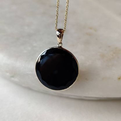 Natural Black Onyx Pendant, 14K Solid Yellow Gold Black Onyx Pendant, December Birthstone Pendant, Christmas Present, Onyx Jewelry