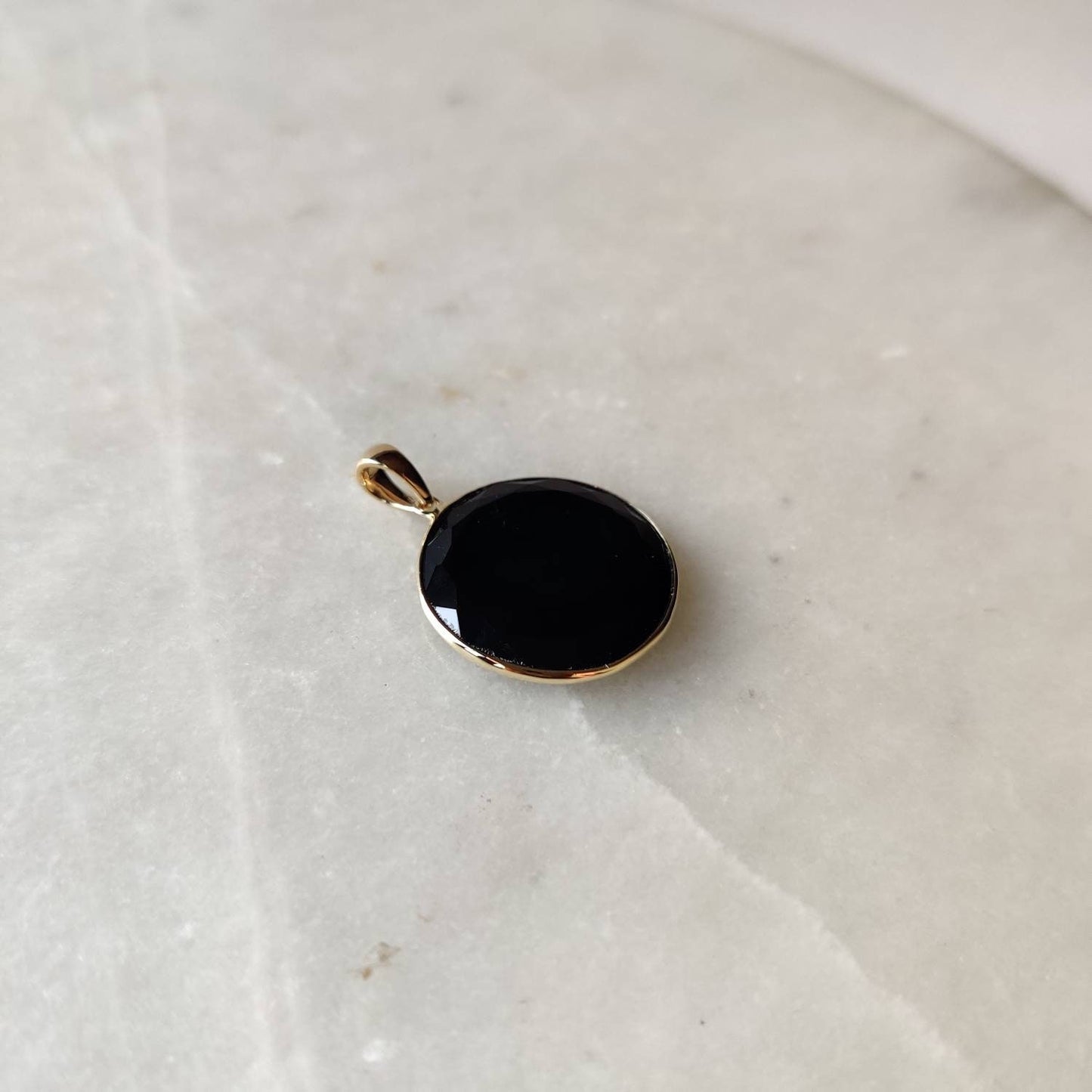 Natural Black Onyx Pendant, 14K Solid Yellow Gold Black Onyx Pendant, December Birthstone Pendant, Christmas Present, Onyx Jewelry