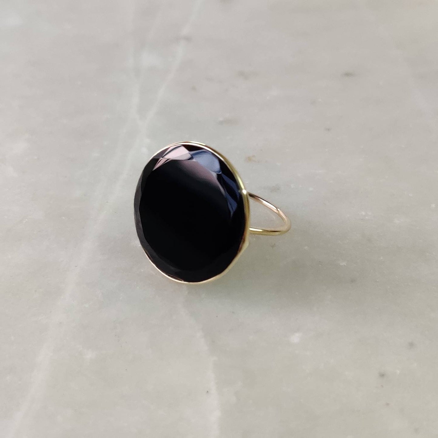 Natural Black Onyx Ring, 14K Solid Gold Ring, 14k Gold Black Onyx Ring, Natural Black Onyx Bezel Ring, December Birthstone, Christmas Gifts