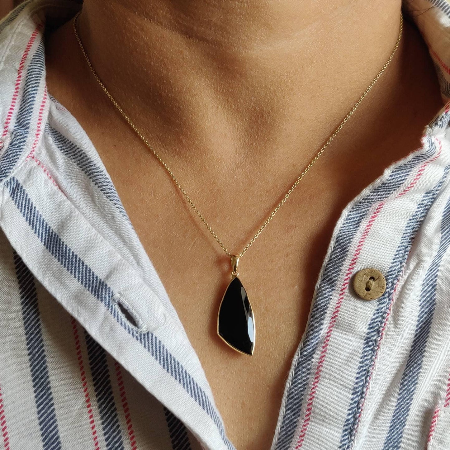 Natural Black Onyx Pendant, 14K Solid Yellow Gold Black Onyx Pendant, December Birthstone Pendant, Christmas Present, Black Onyx Jewelry