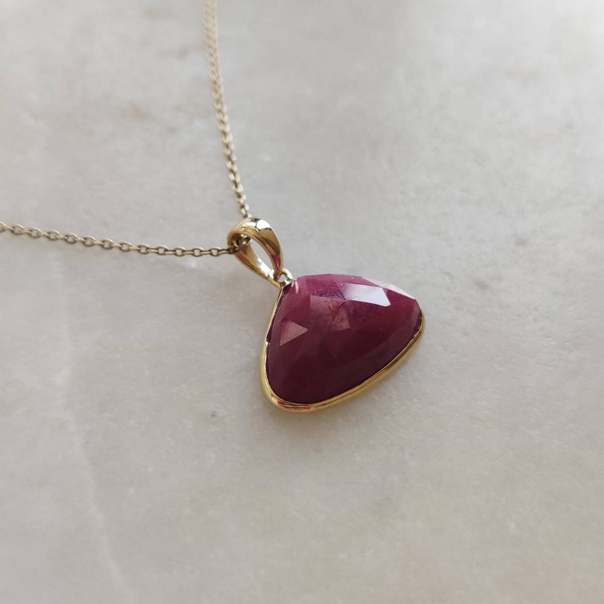 Natural Ruby Pendant, 14K Solid Gold Ruby Pendant, Solid Yellow Gold Ruby pendant Necklace, July Birthstone, Christmas Present, Ruby Jewelry