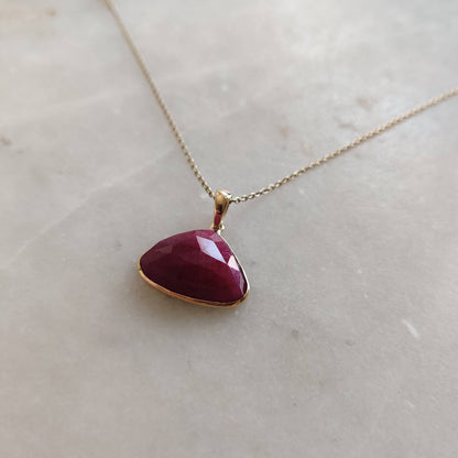 Natural Ruby Pendant, 14K Solid Gold Ruby Pendant, Solid Yellow Gold Ruby pendant Necklace, July Birthstone, Christmas Present, Ruby Jewelry