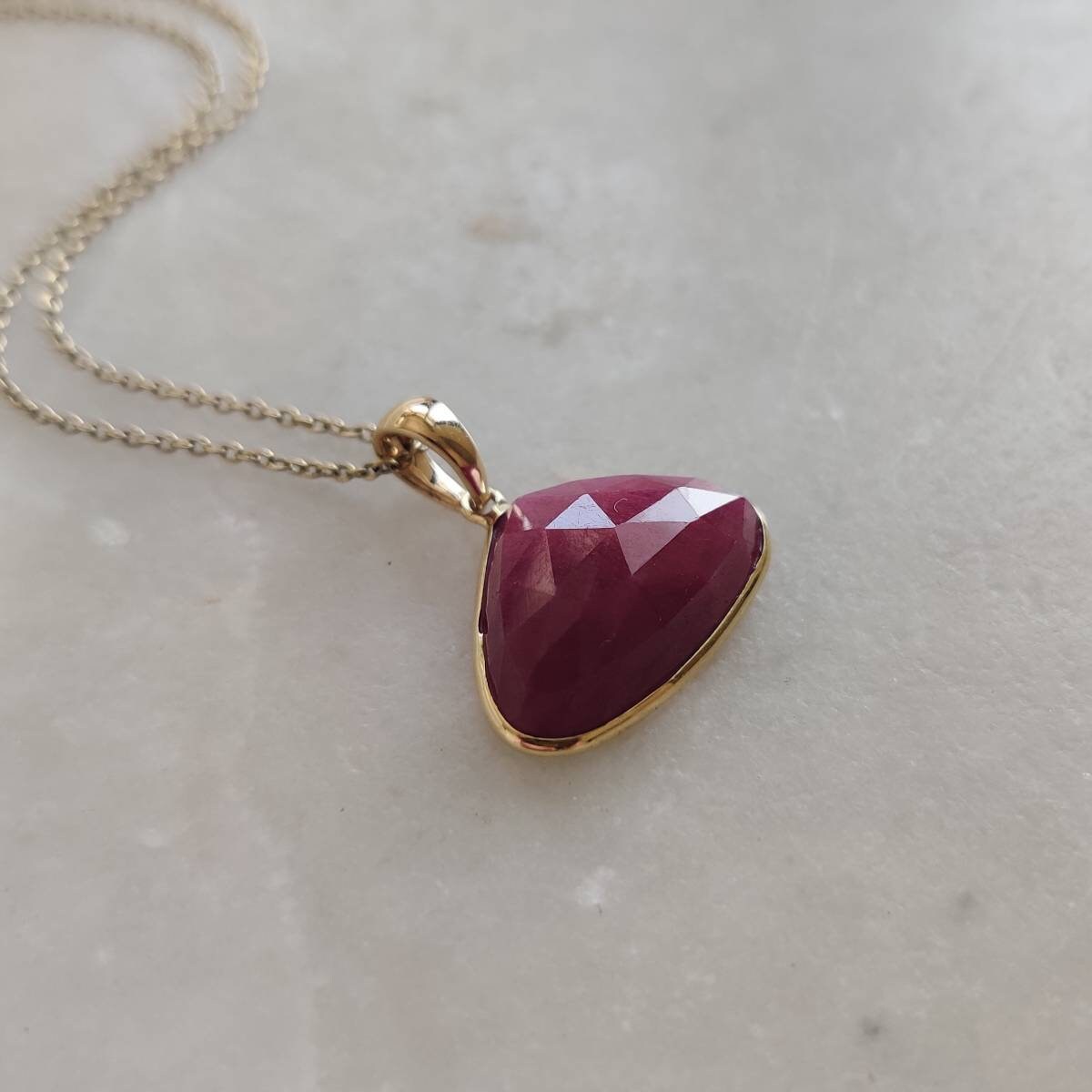 Natural Ruby Pendant, 14K Solid Gold Ruby Pendant, Solid Yellow Gold Ruby pendant Necklace, July Birthstone, Christmas Present, Ruby Jewelry