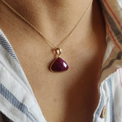 Natural Ruby Pendant, 14K Solid Gold Ruby Pendant, Solid Yellow Gold Ruby pendant Necklace, July Birthstone, Christmas Present, Ruby Jewelry