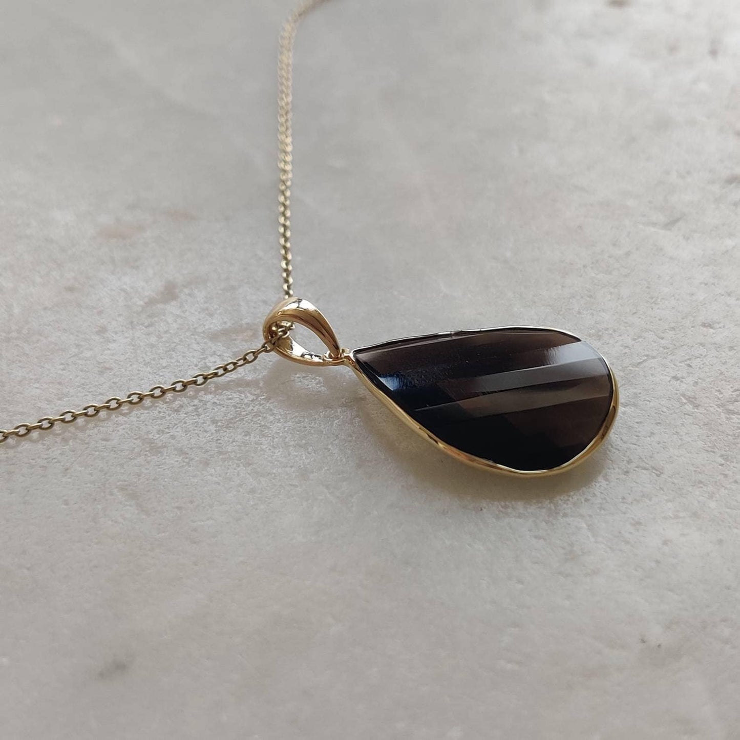 Natural Smoky Quartz Pendant, 14K Solid Yellow Gold Smoky Quartz Pendant, Solid Gold Bezel Pendant, June Birthstone, Christmas Gift