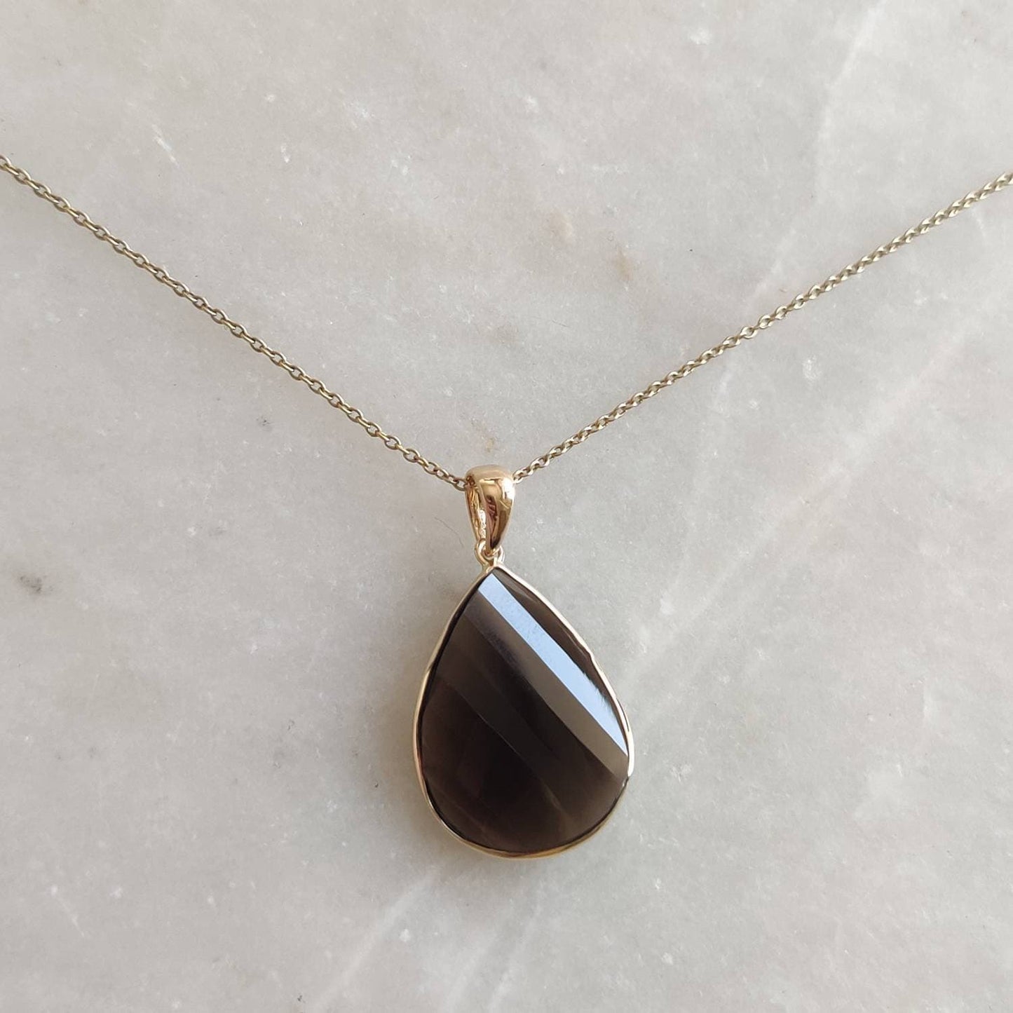 Natural Smoky Quartz Pendant, 14K Solid Yellow Gold Smoky Quartz Pendant, Solid Gold Bezel Pendant, June Birthstone, Christmas Gift