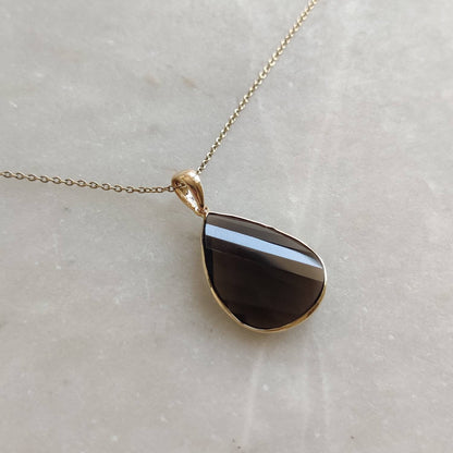 Natural Smoky Quartz Pendant, 14K Solid Yellow Gold Smoky Quartz Pendant, Solid Gold Bezel Pendant, June Birthstone, Christmas Gift