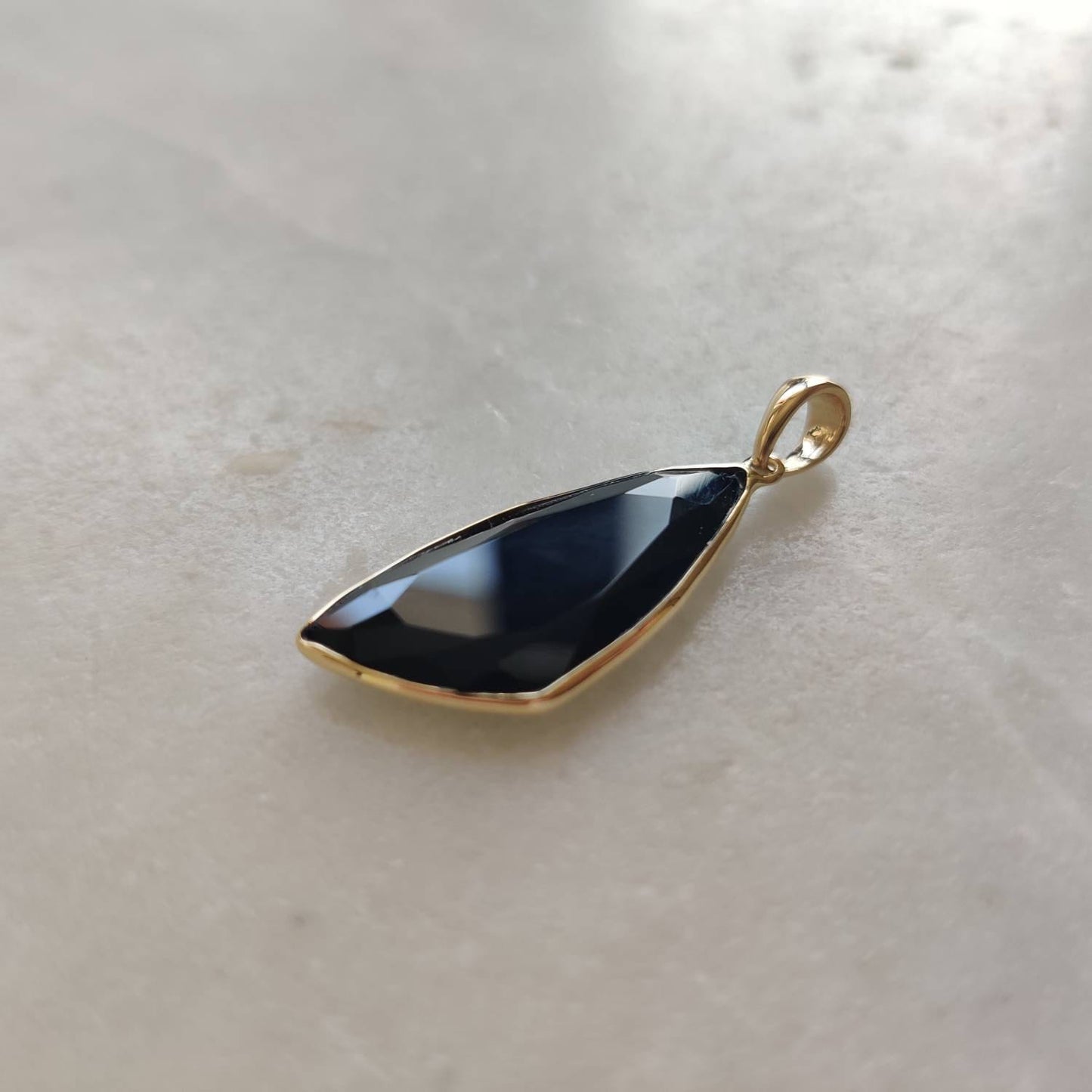 Natural Black Onyx Pendant, 14K Solid Yellow Gold Black Onyx Pendant, December Birthstone Pendant, Christmas Present, Black Onyx Jewelry