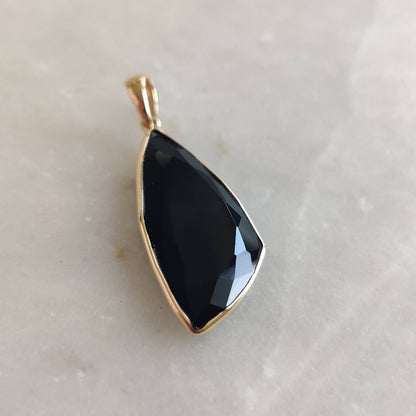 Natural Black Onyx Pendant, 14K Solid Yellow Gold Black Onyx Pendant, December Birthstone Pendant, Christmas Present, Black Onyx Jewelry