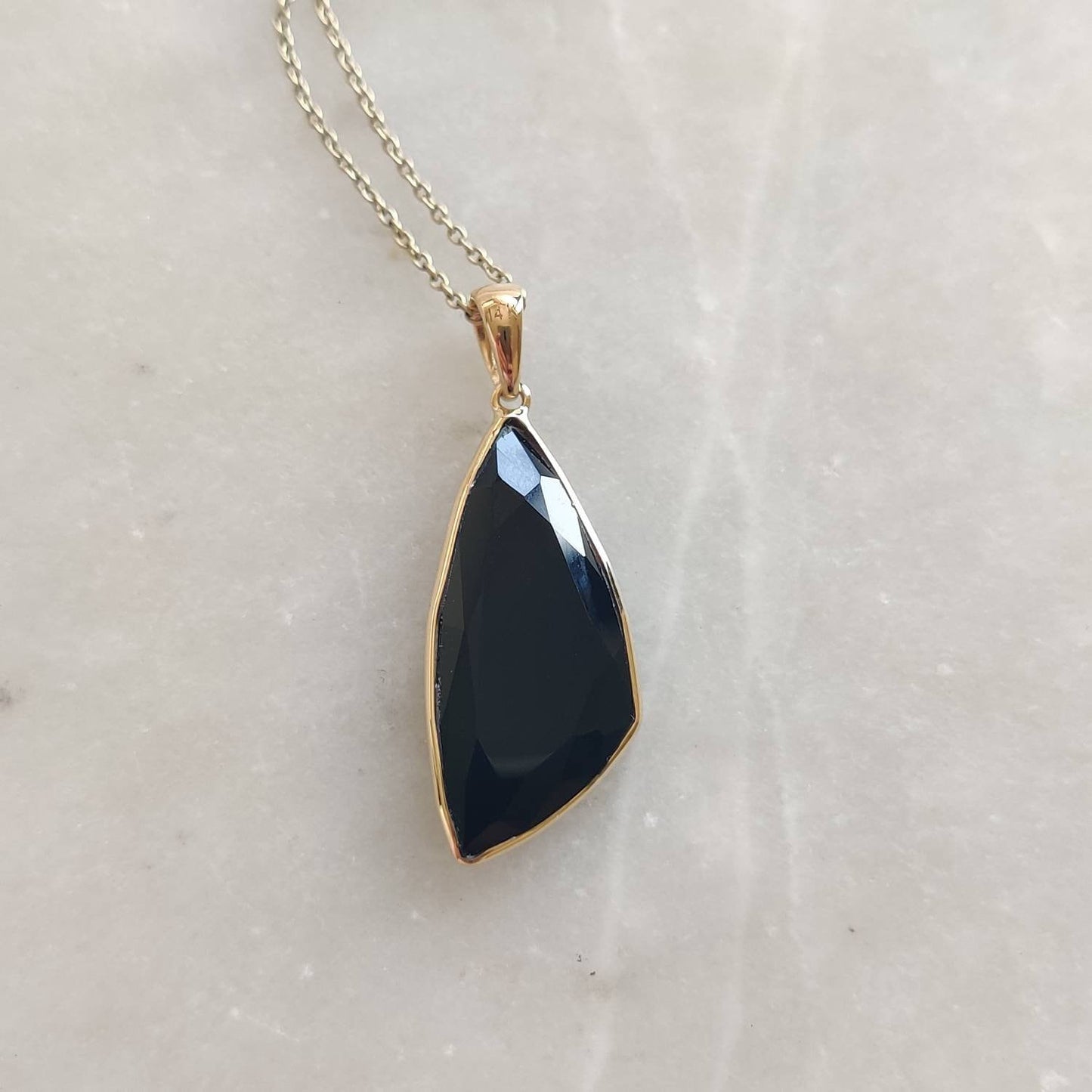 Natural Black Onyx Pendant, 14K Solid Yellow Gold Black Onyx Pendant, December Birthstone Pendant, Christmas Present, Black Onyx Jewelry