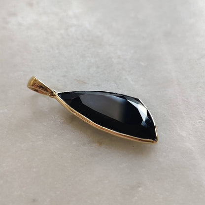 Natural Black Onyx Pendant, 14K Solid Yellow Gold Black Onyx Pendant, December Birthstone Pendant, Christmas Present, Black Onyx Jewelry