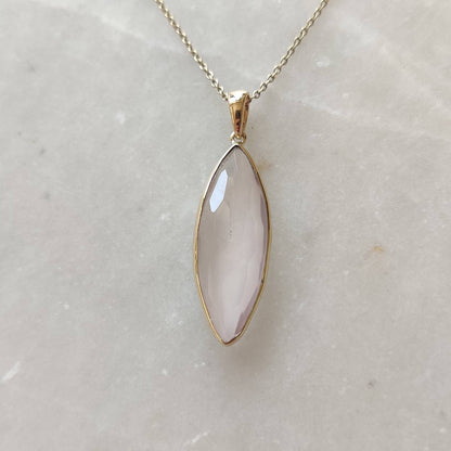 Natural Rose Quartz Pendant, 14K Solid Yellow Gold Quartz Pendant, January Birthstone, Christmas Gift, Bezel Pendant, Rose Quartz Jewelry